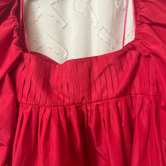 ZARA HOT PINK PUFF SLEEVES MINI DRESS SIZE S POCKETS ZIP WEDDING PARTY CRUISE - Picture 6 of 7